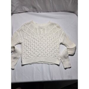 Aeropostale Cream White Honeycomb Knit Crewneck Sweater XS Long Sleeve‎ Cropped